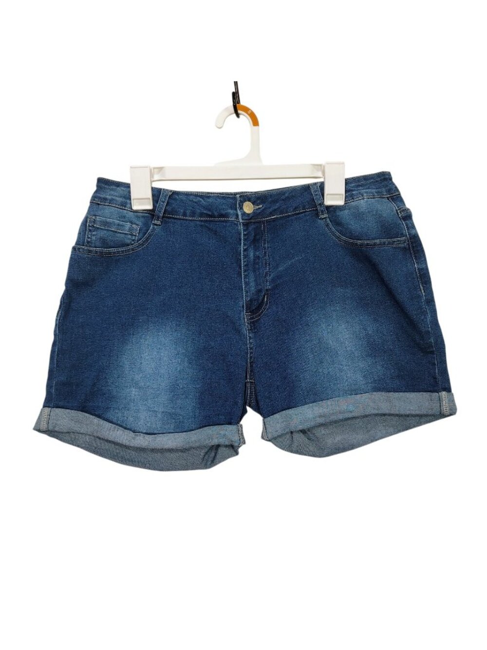 Jeans Short Women Extra Extra Large Blue Denim Stretch Cuffed Hem